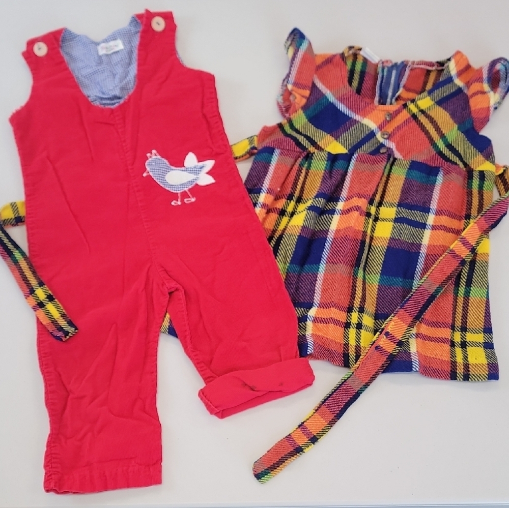 Unique Vintage Corduroy Plaid Matching Set Red Size 3T (Girls) VTG